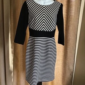 ANTONIO MELANI  Black & White Striped Dress Size 6 3/4 Sleeve